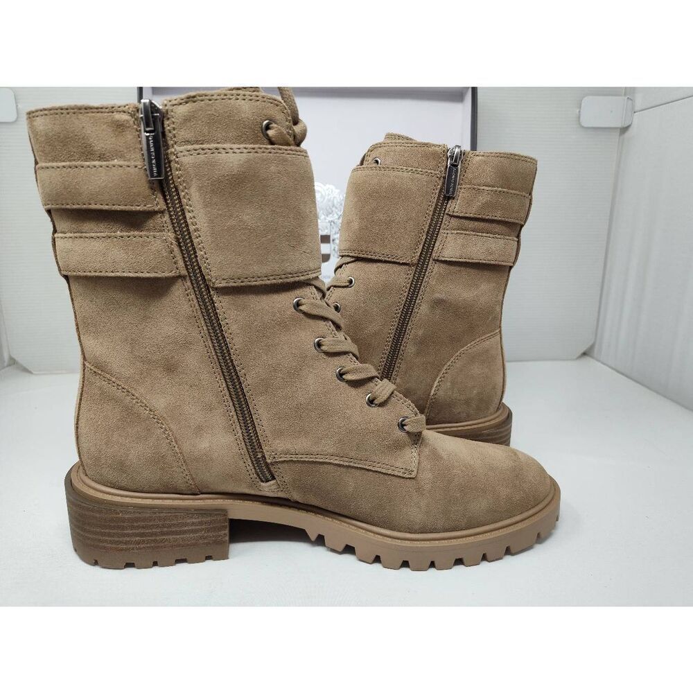 VINCE CAMUTO WOMENS FAWDRY DOUBLE BUCKLE WILD MUSHROOM SUEDE MOTO BOOTS NIB 8.5M - Picture 9 of 12